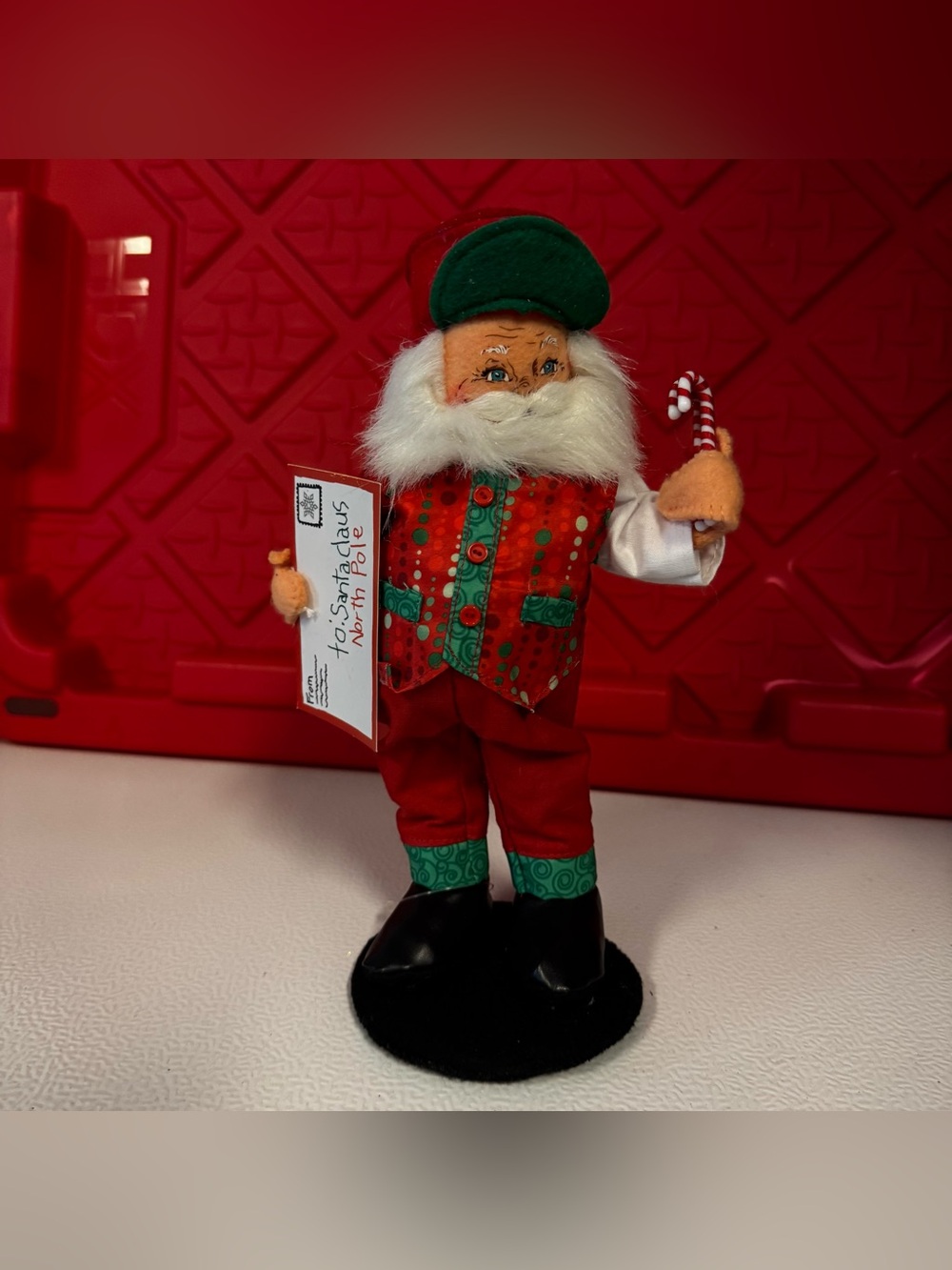 Annalee Red and Green Santa with Candy Cane and Letter